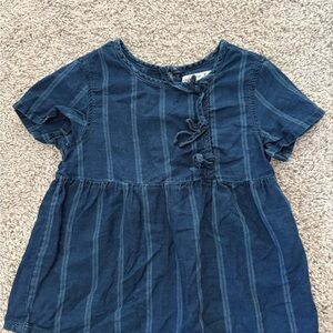 Zara Blue Girls Tie-Neck Denim-Style Top